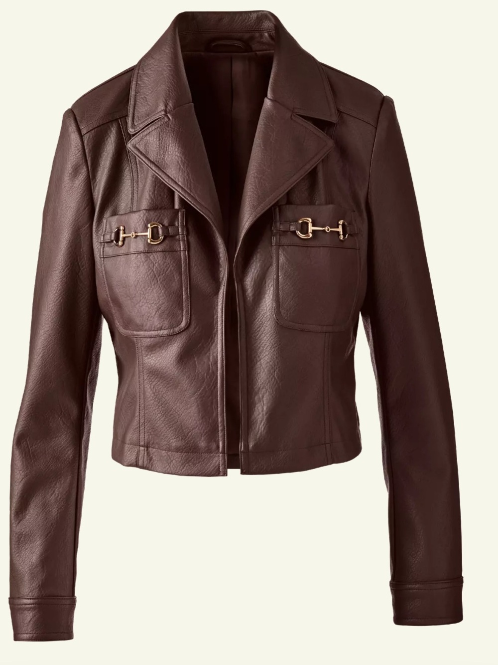 Classic Brown Leather Jacket with Gold Hardware